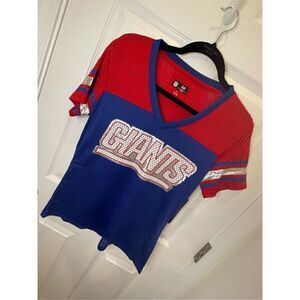 NFL Team Apparel New York Giants Silver Bling v neck Jersey Shirt Womens small